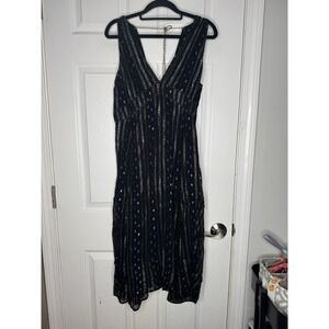 ANTHROPOLOGIE‎ Endora Midi Dress Black Gold Beaded Size 6